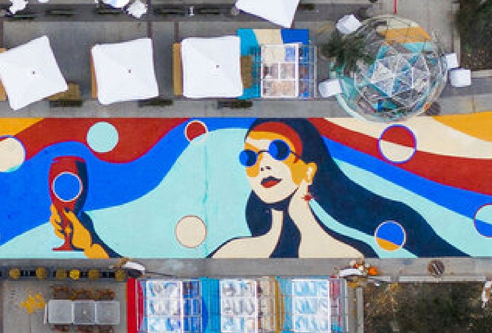 Aerial photo of artwork at Fulton Market near offices at 1045 on Fulton