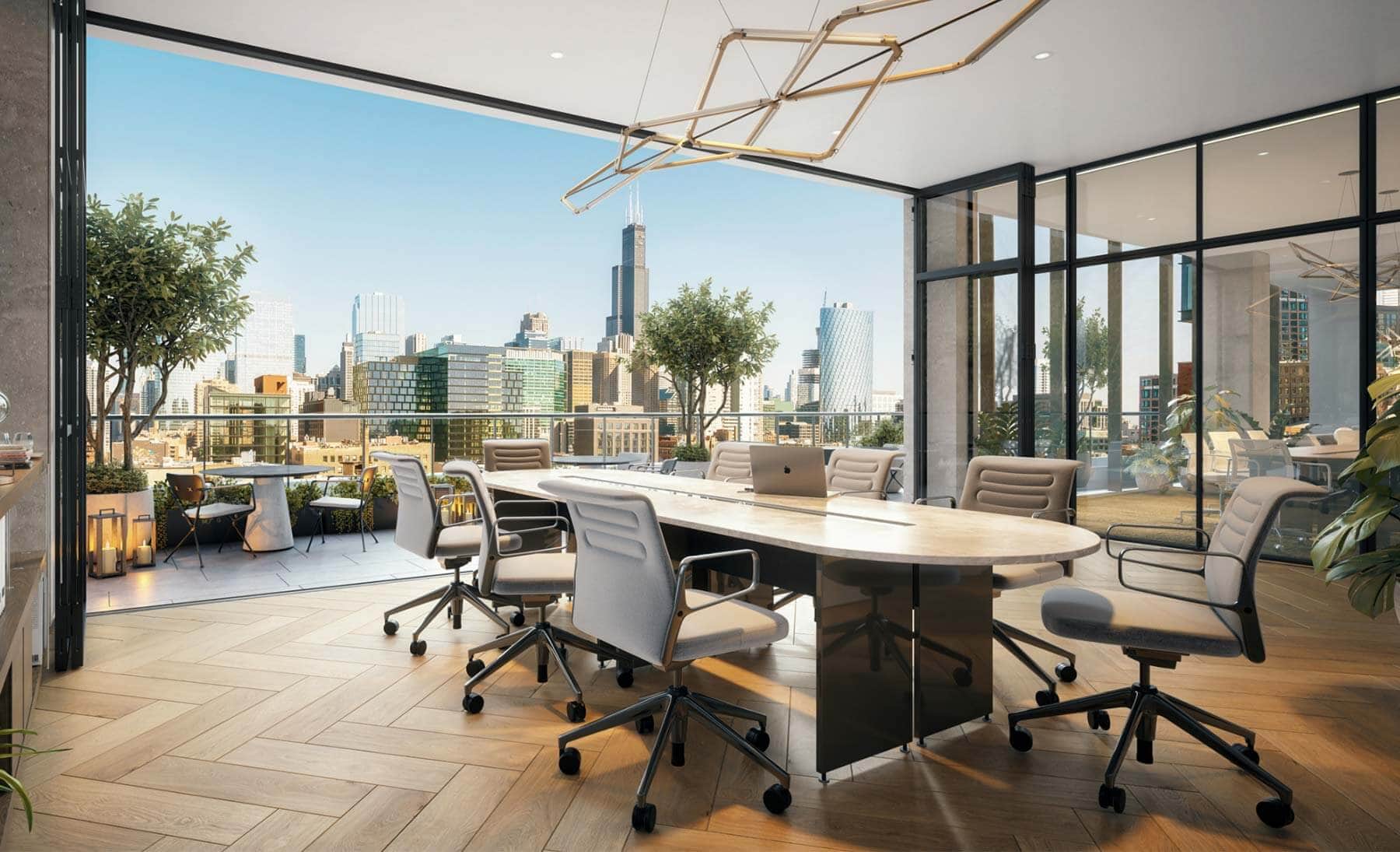 View of conference room opening onto a balcony in 1045 on Fulton